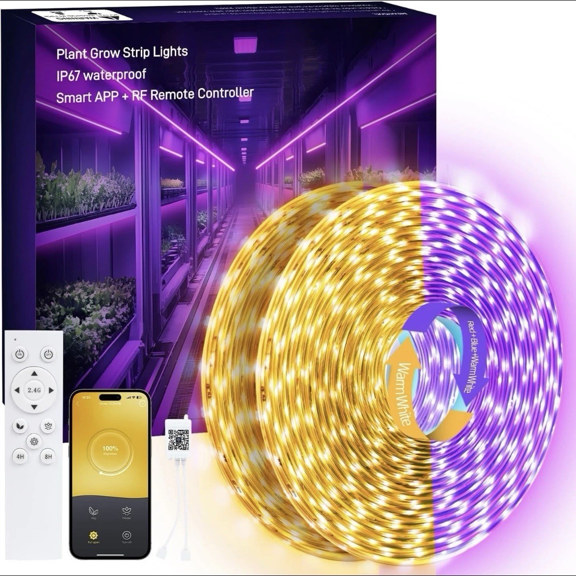LED Grow Light Strips, 100FT APP Control IP67 Waterproof, 24W Full Spectrum gallery