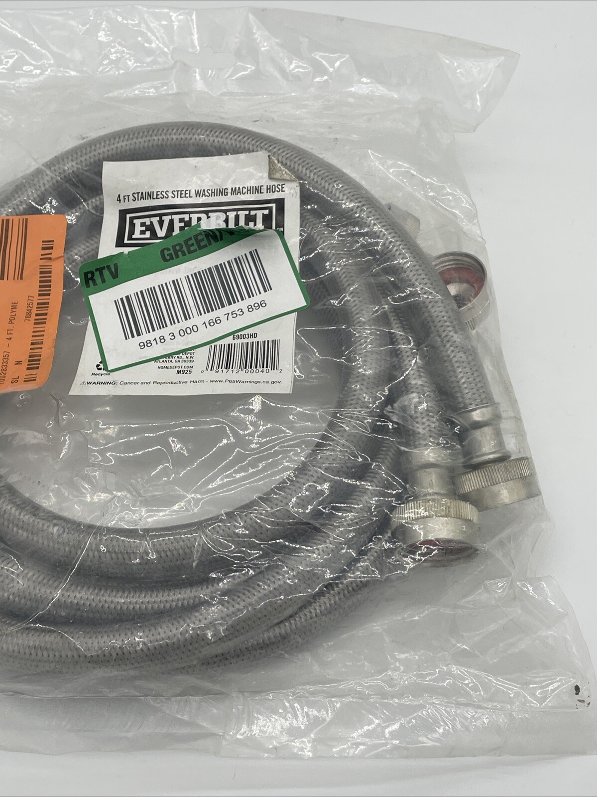 Everbilt Stainless Washing Machine Hoses 4 Ft 90 69003HD-Free Shipping Lot of 2 gallery