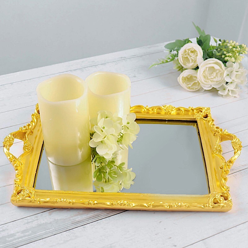 15x10" Metallic Rectangle Mirror SERVING TRAY Handles Party Event Tableware gallery