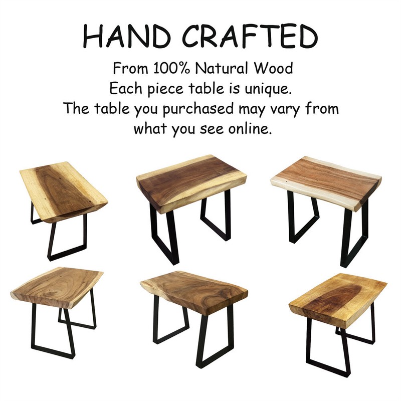 Natural Solid Wood Rectangle Bench Coffee Side Table with Metal Legs Rustic gallery