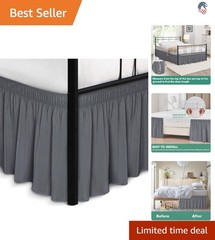 Queen Bed Wrap Around Skirt Split Corners Elastic Dust Ruffle Polyester Dark …