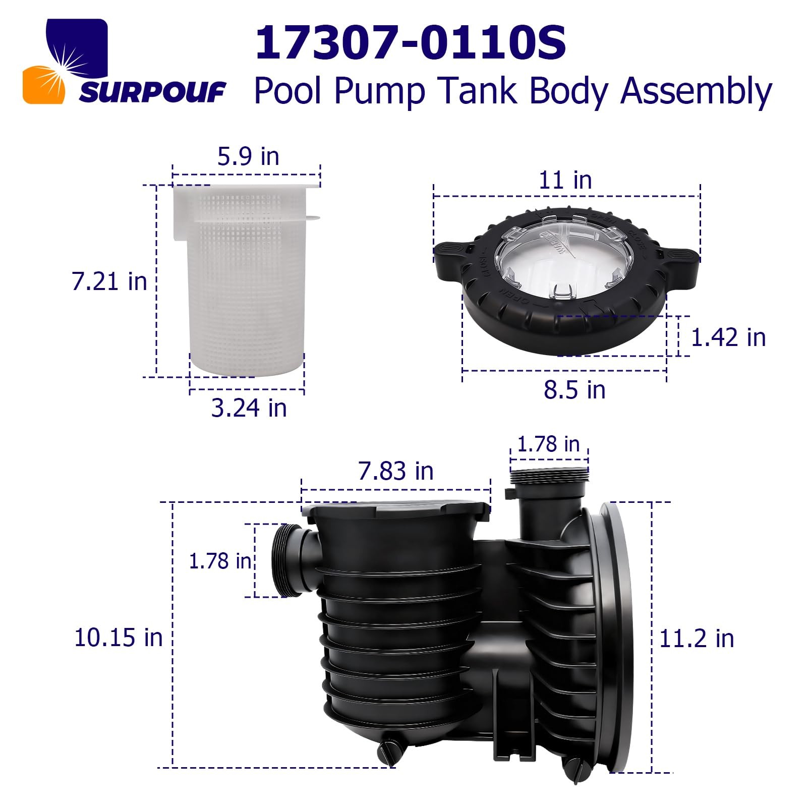 SURPOUF 17307-0110S Pool Pump Tank Body Assembly Compatible with Pentair gallery