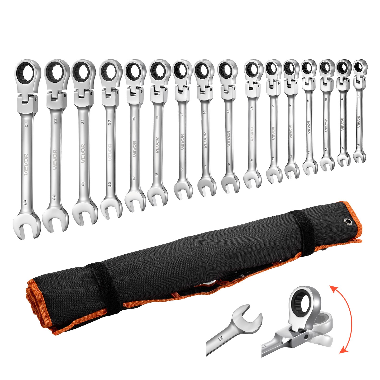 VEVOR Flex-Head Ratcheting Wrench Set Combination Wrench Set 30-Piece SAE Metric gallery