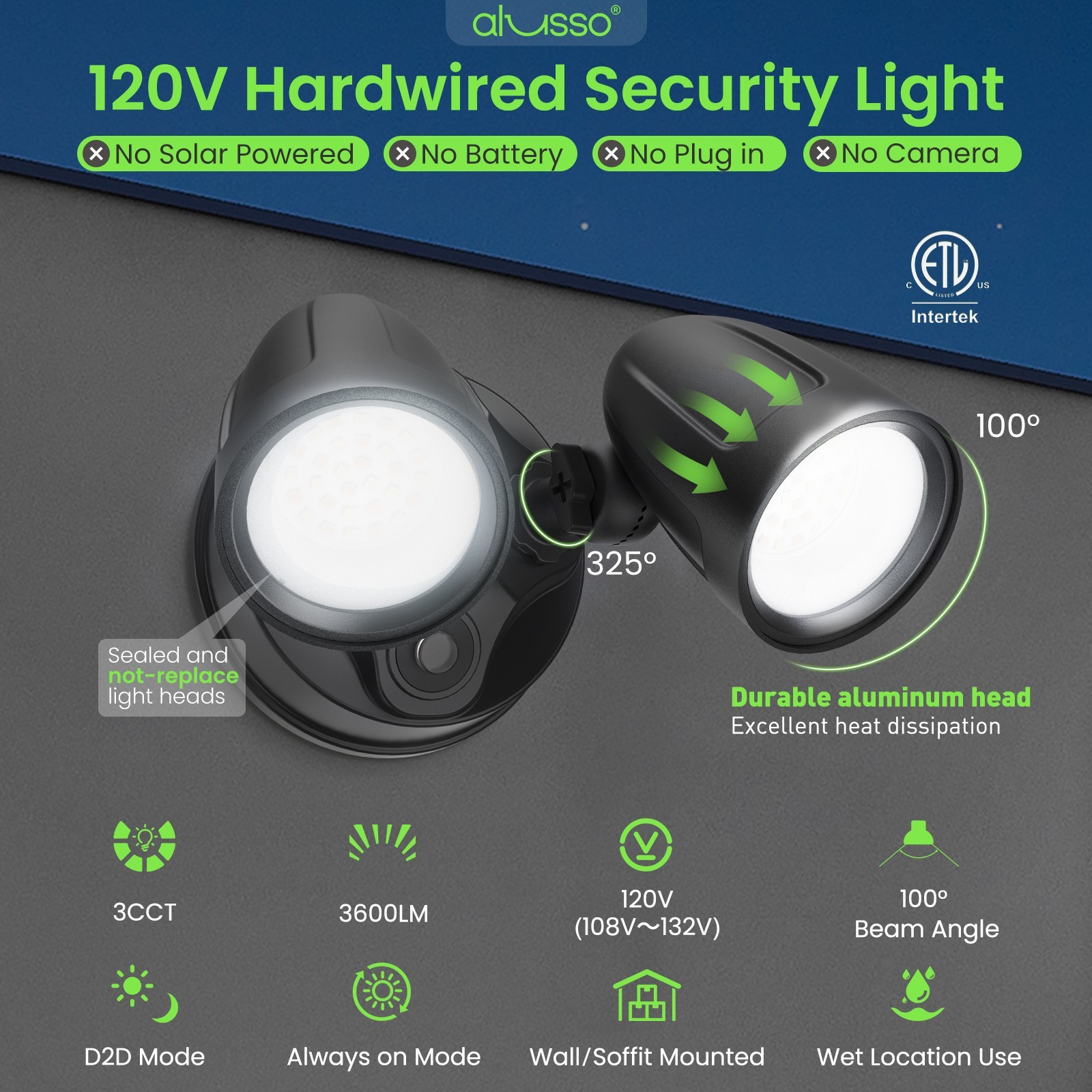 Aluminum LED Security Light D2D Dual-Head 3600LM 3CCT Wall Mounted Flood light gallery