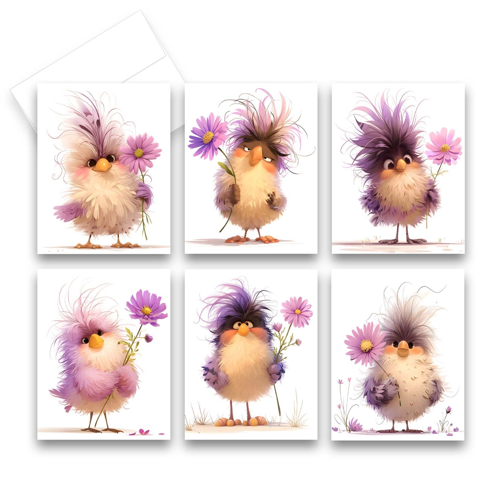 12 All Occasion Note Card Assortment Blank with Envelopes - Cute Bird ( 2 of ea gallery