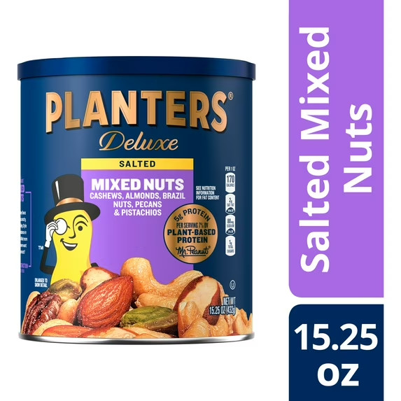 Planters Deluxe Mixed Nuts, Plant Based Protein, 15.25 oz Canister gallery