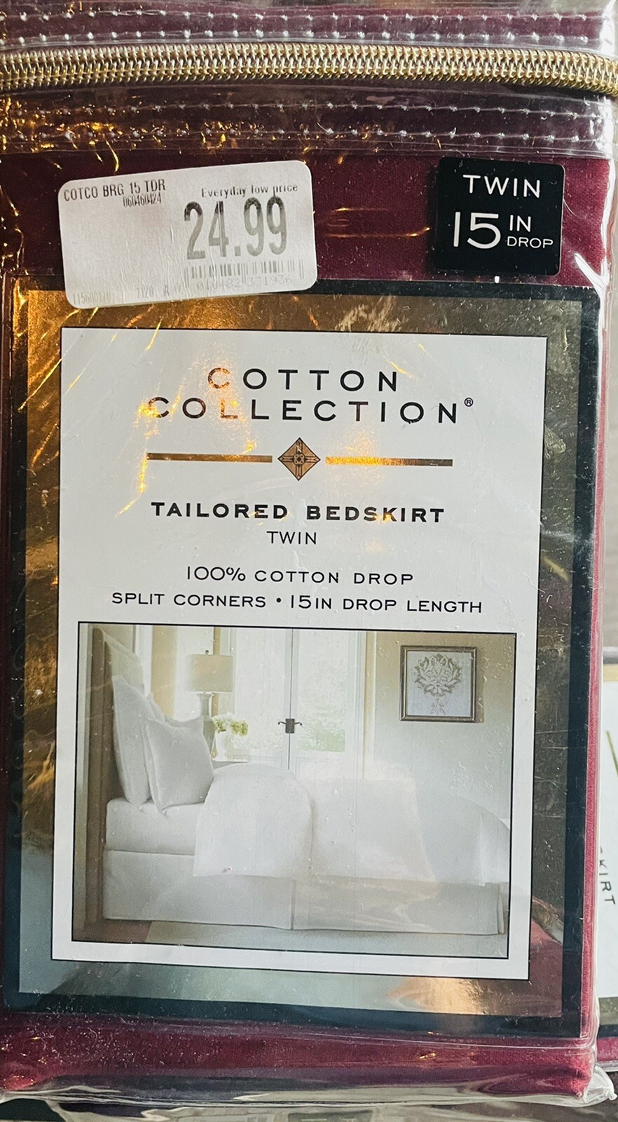 Levinsohn Cotton Collection Twin Tailored Bedskirt 15 in drop Burgundy 39” X 75” gallery