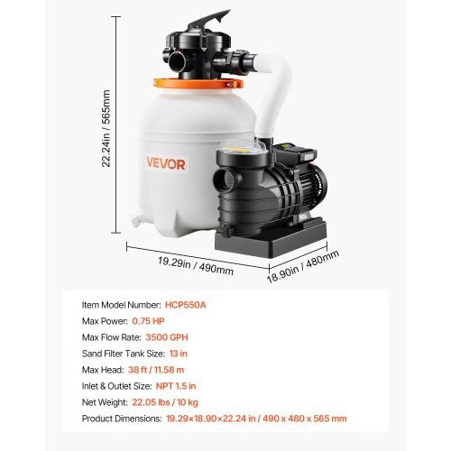 13 in Sand Filter Pump for Above Ground Pool, 0.75 HP 3500 GPH, Swimming Pool Sa gallery