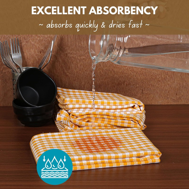 Native Fab 4 Pack Yellow Gingham Cotton Dish Towels 16"x26" Absorbent Kitche... gallery