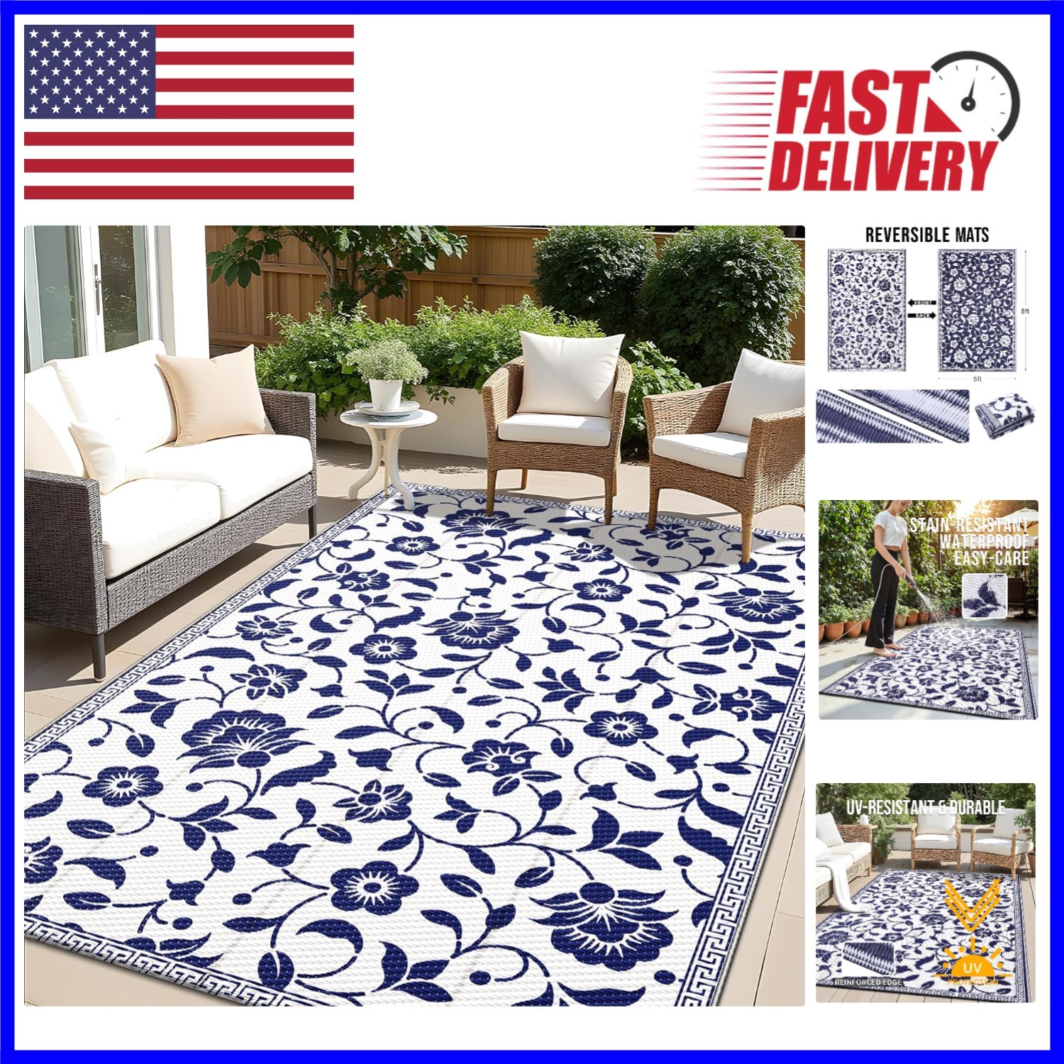 5x8 ft Lightweight Waterproof Outdoor Mat - Perfect for Patio & Camping gallery