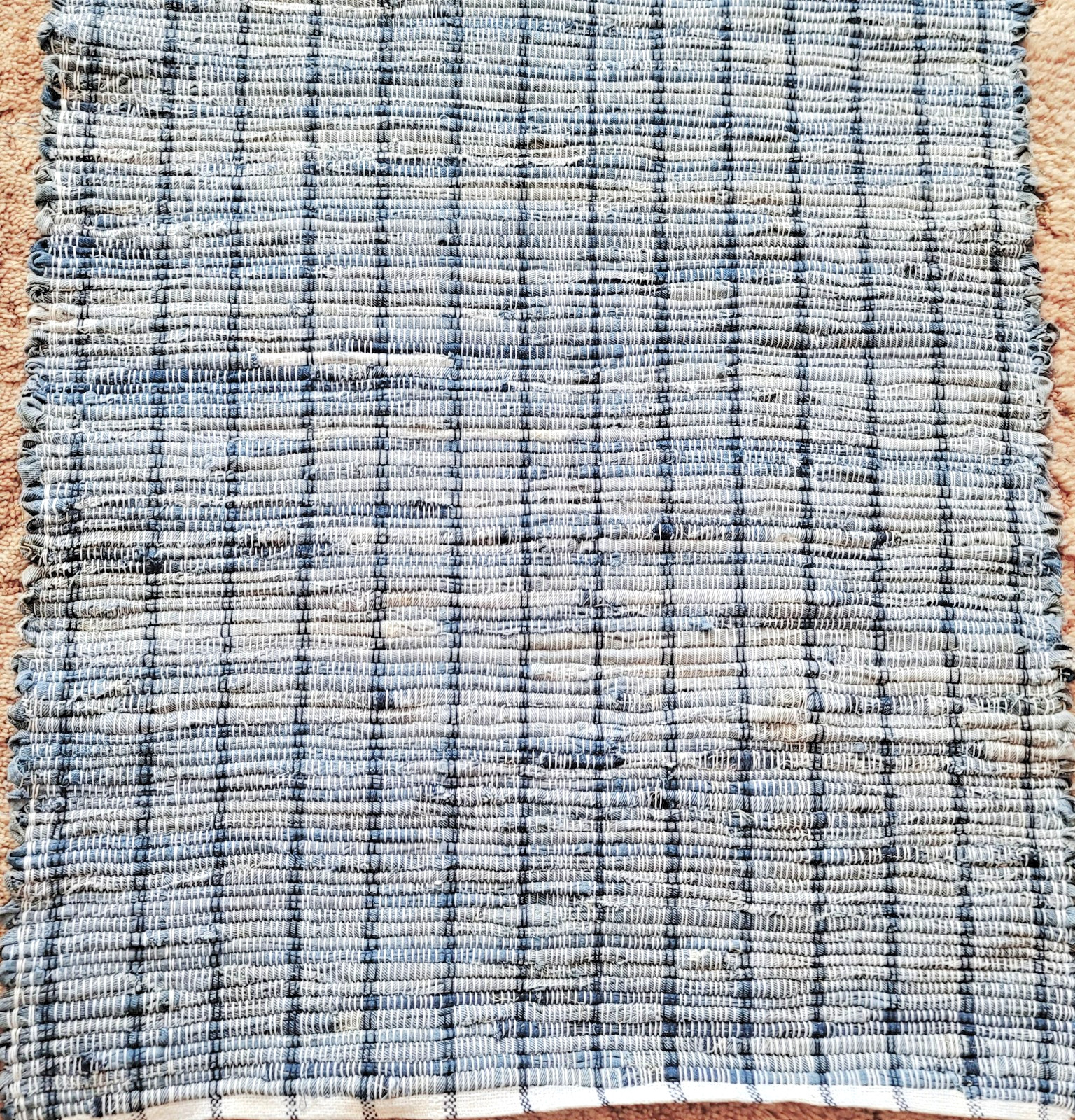 Hand Woven Loomed Rag Rug 40" x 27" Blue Denim Farmhouse Cottage USA Made New gallery