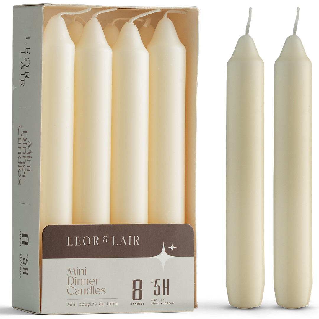 Leor & Lair Short Taper Candles - 8 Pack - 6" Small Candlesticks, 5 Hours gallery