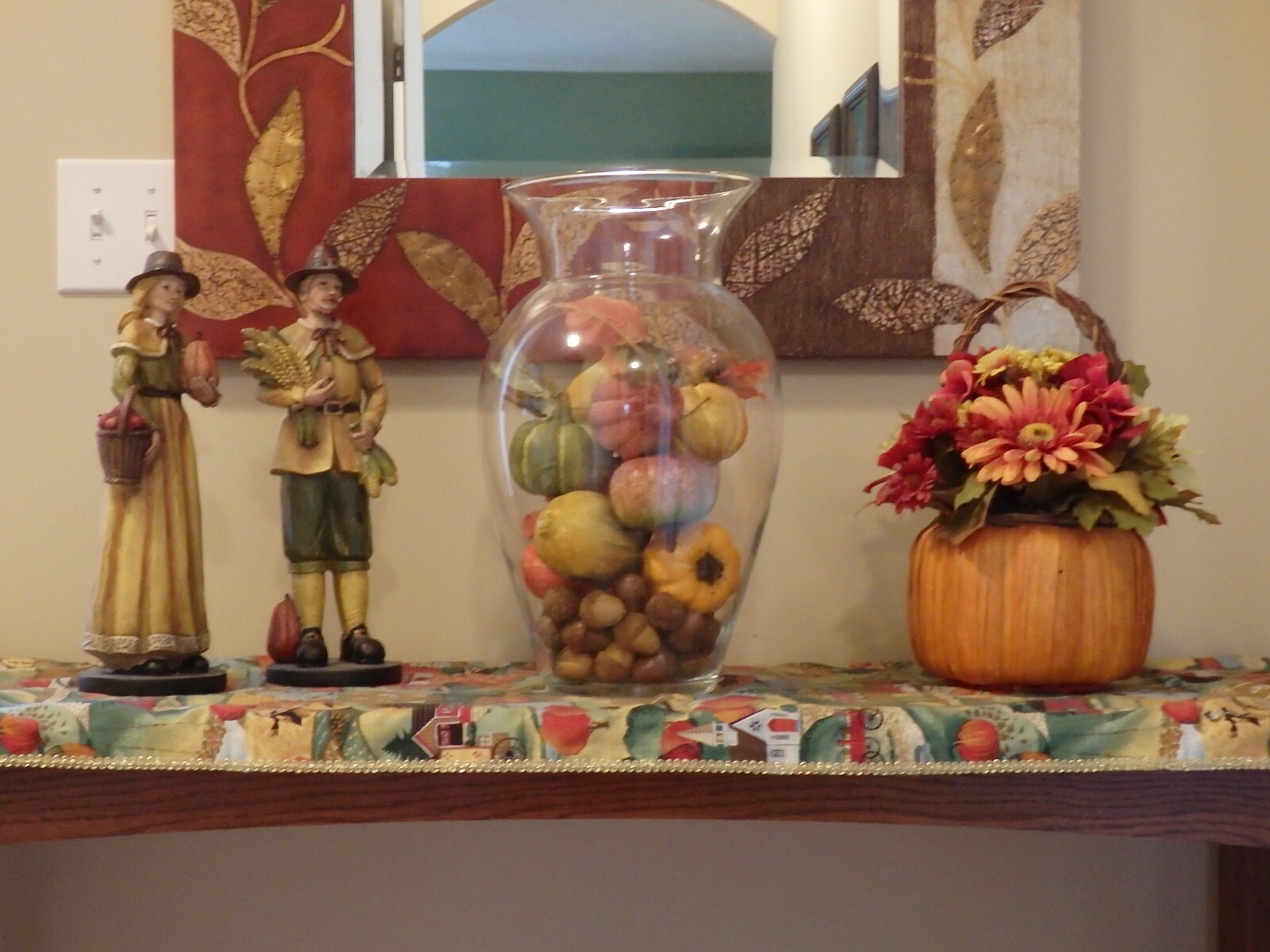 Handcrafted Thanksgiving Harvest Scene Table Runner 20" W x 59" L Gold Trim gallery