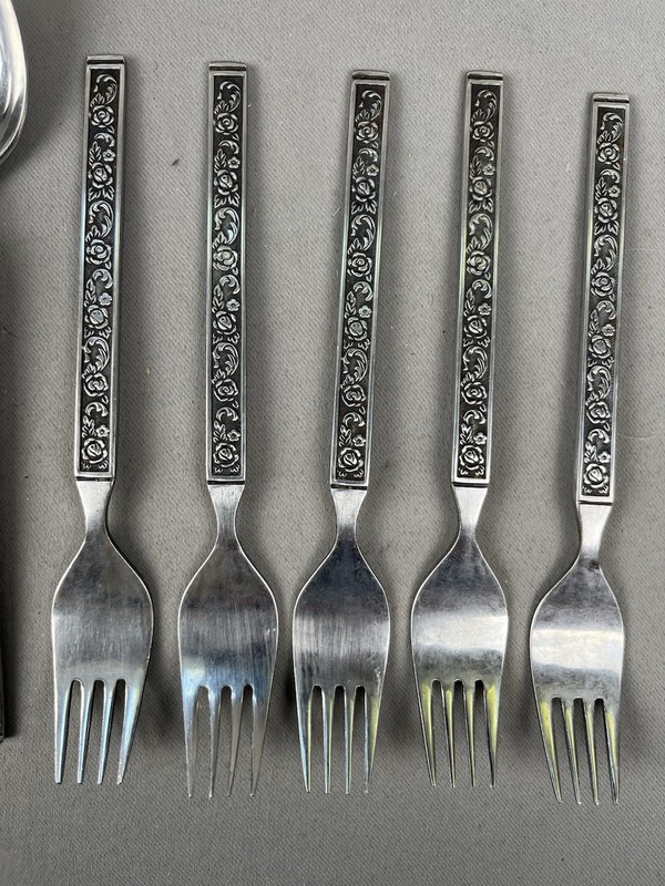 Vintage Interpur Stainless Flatware Rose Silver-tone Flatware 39 pc Japan gallery
