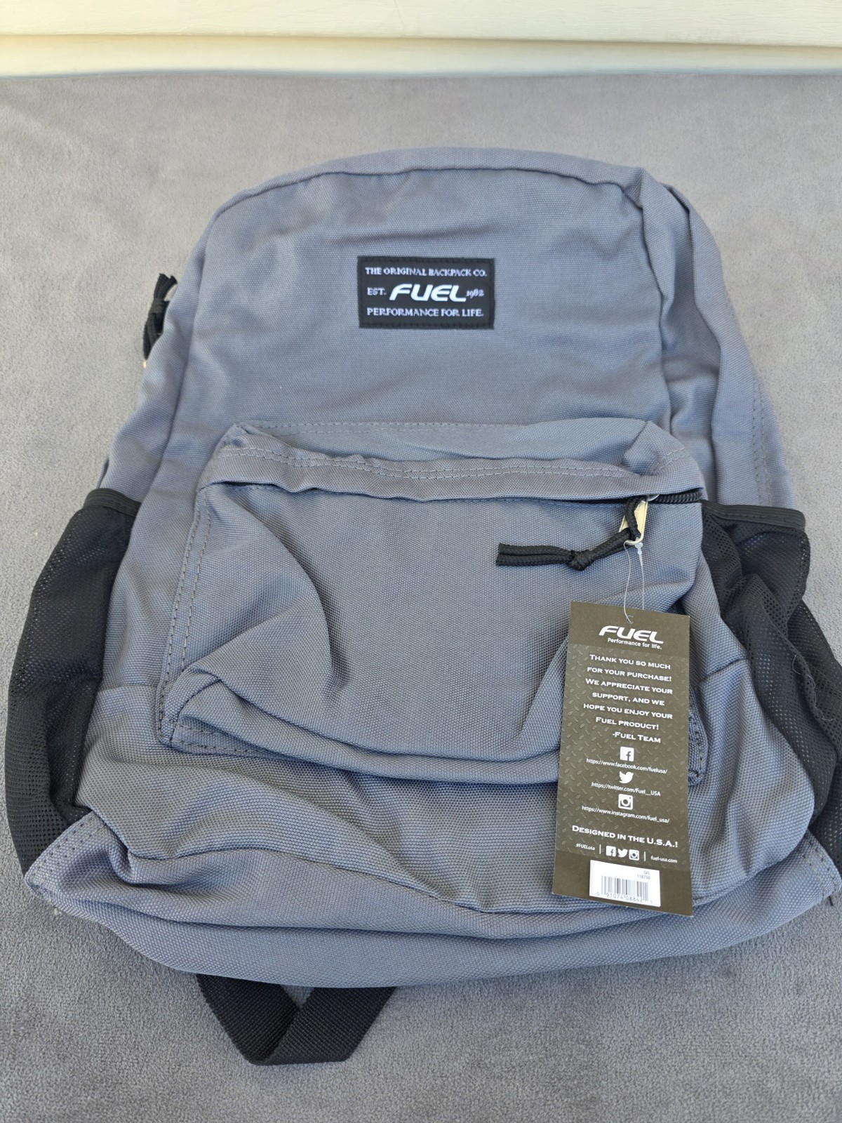 FUEL Grey and Black Polyester Backpack 2 Zippered Compartments 3