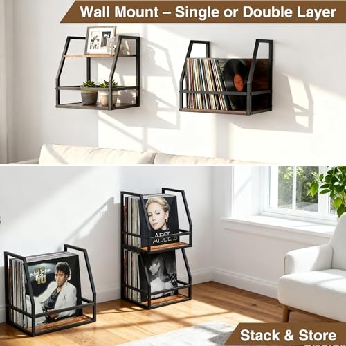 2 In 1 Vinyl Record Storage Crate, 1PC Rustic Brown Black (1 Pack) Retro Brown gallery