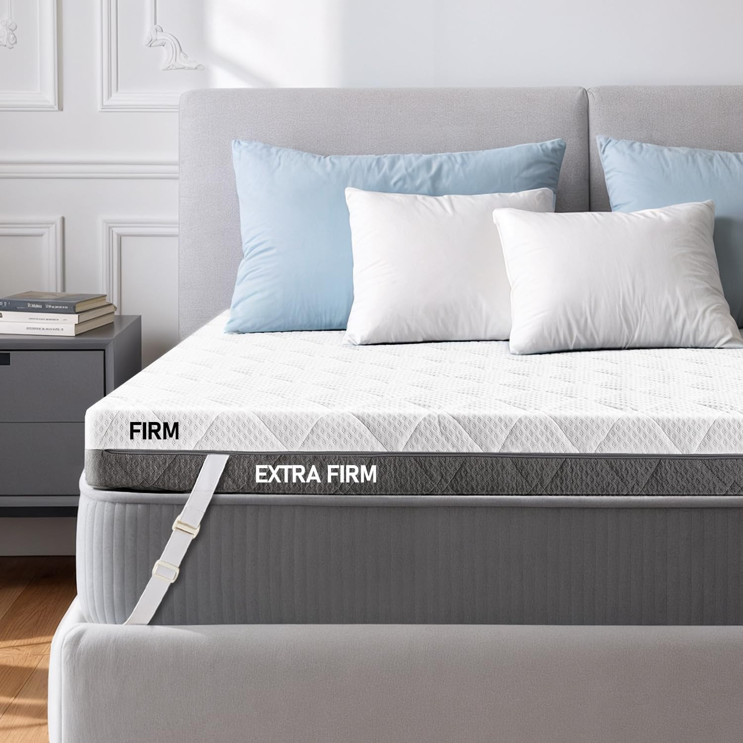 Extra Firm Mattress Topper Queen: Dual Firmness Flippable, Firm to Extra Firm B gallery