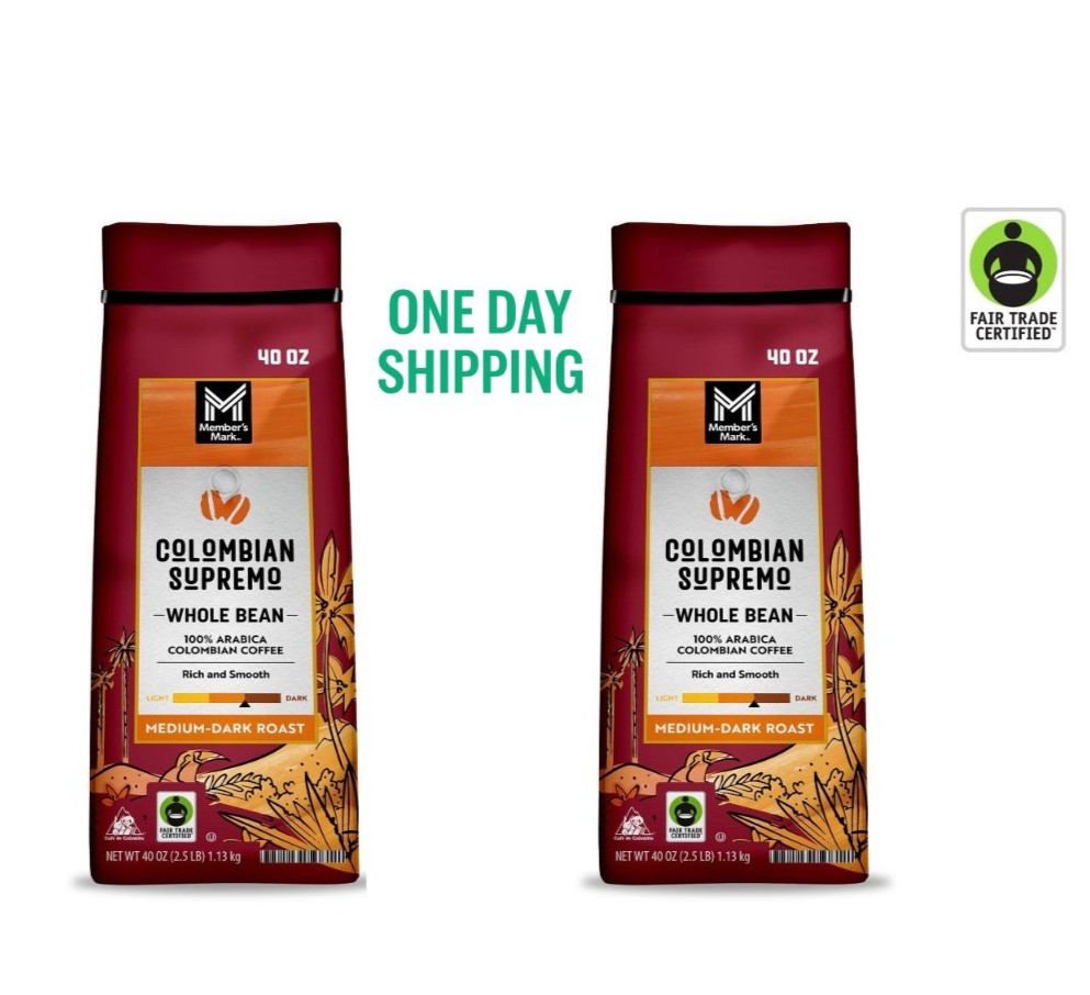 Member's Mark Colombian Supremo Whole Bean Coffee 2 Pack 40oz Total Fresh Roast gallery