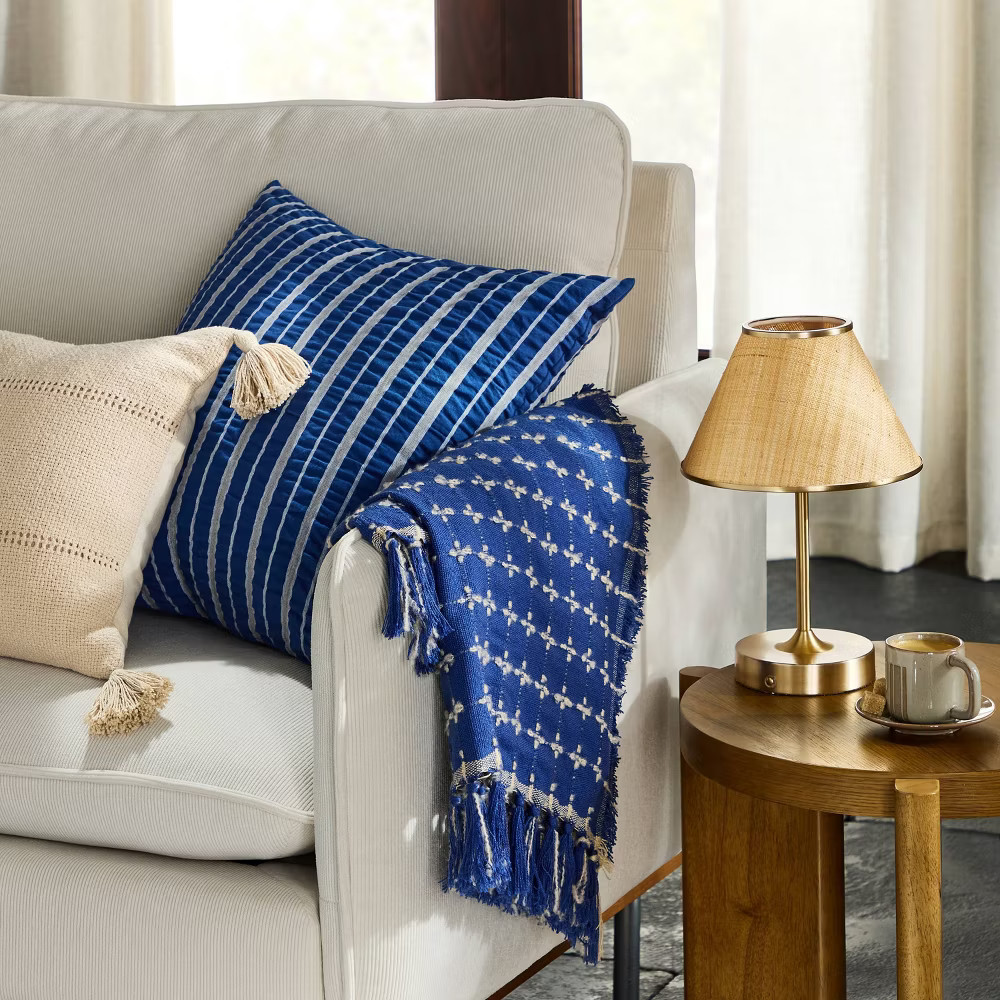 Woven Portable Table Lamp Brass (Includes LED Light Bulb) - Hearth & gallery