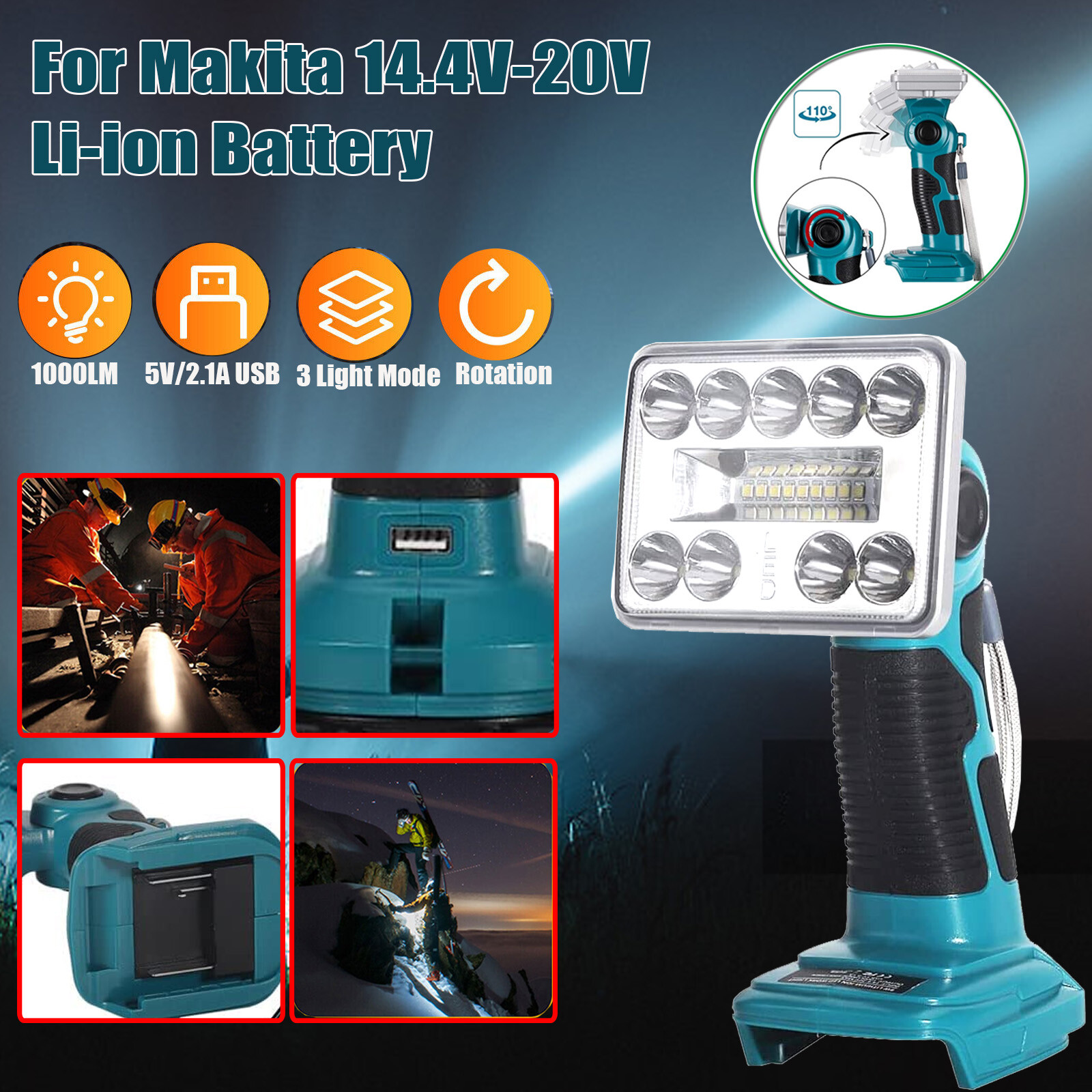 Bright 1000LM 9W Cordless LED Work Light Compatble with Makita 18V LXT Battery gallery