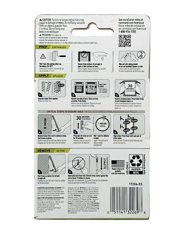 3M Command Large Picture Hanging Strips White 4 Pair (8 Strips) Holds 15 lbs gallery