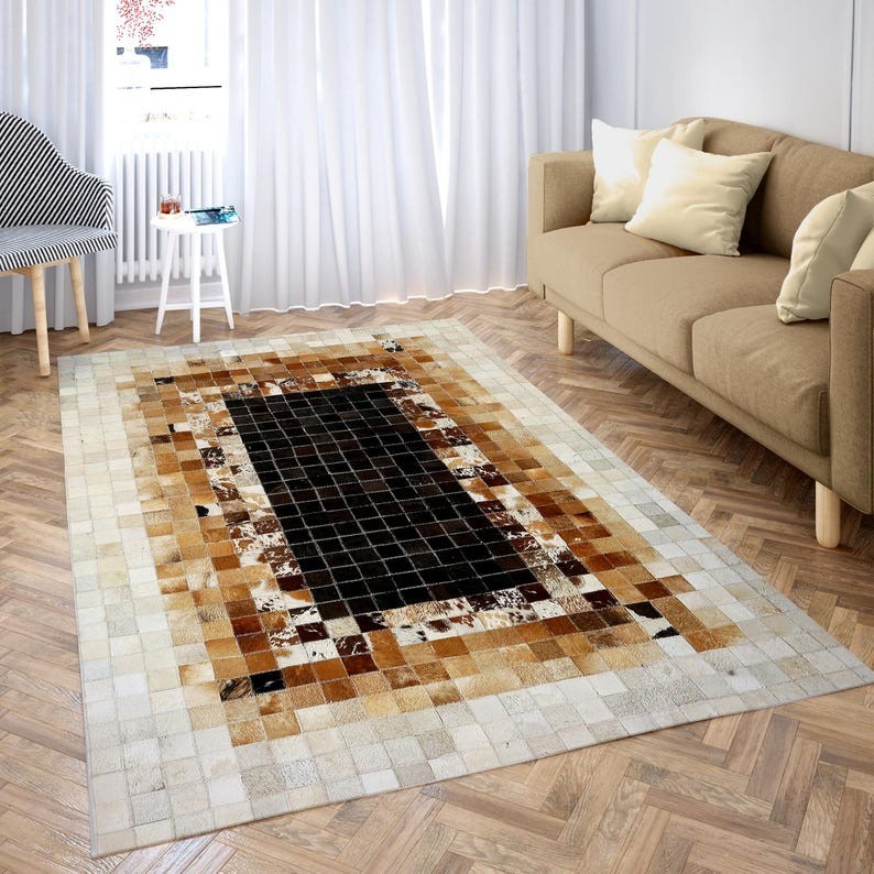Black & Beige White Bordered Area Rug - Modern Living Room Carpet Runner 9x12 ft gallery