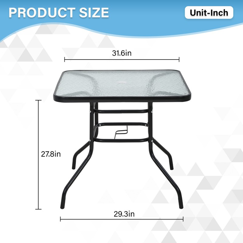 Outdoor Dining Table Patio Table w/ Tempered Glass Umbrella Hole for Lawn, Yard gallery