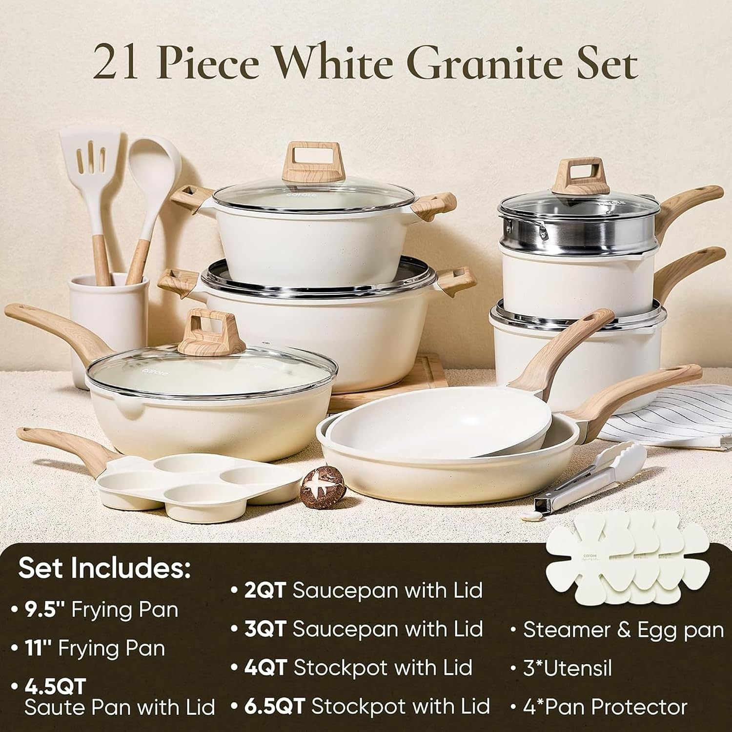CAROTE 21pc Nonstick Pots & Pans Set, Induction Safe, PFOS/PFOA Free gallery