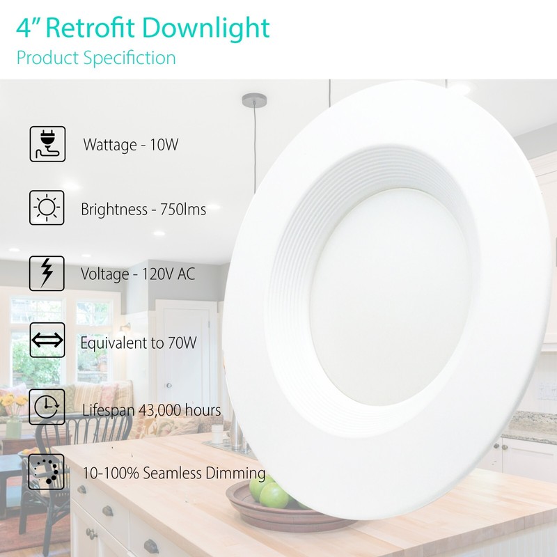 3BRIX 4” 10W LED Retrofit Downlight Baffle Trim Recessed Dimmable Light - ETL gallery