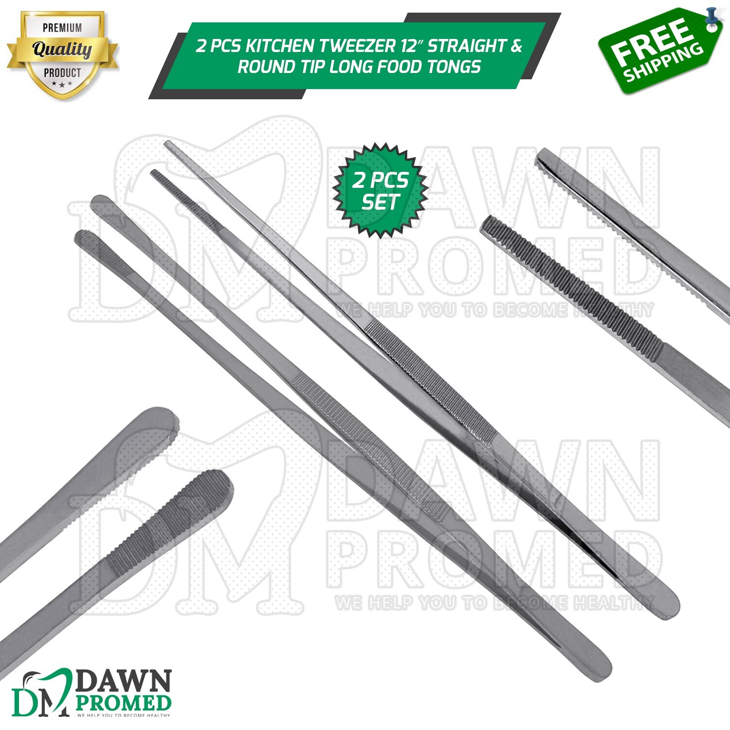 2 Pcs Kitchen Tweezer 12″ Straight & Round Tip Set Long Food Tongs Chef DIY Tool gallery