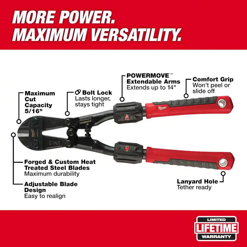 NEW Powerful Bolt Cutters 14in Extendable Handle 5/16in Max Cut Capacity gallery