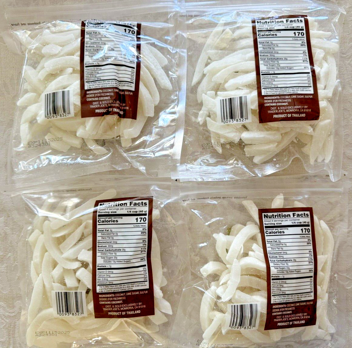 4 Packs Trader Joe's Dried Fruit Coconut Strips Lightly Sweetened 6 oz Each Pack gallery
