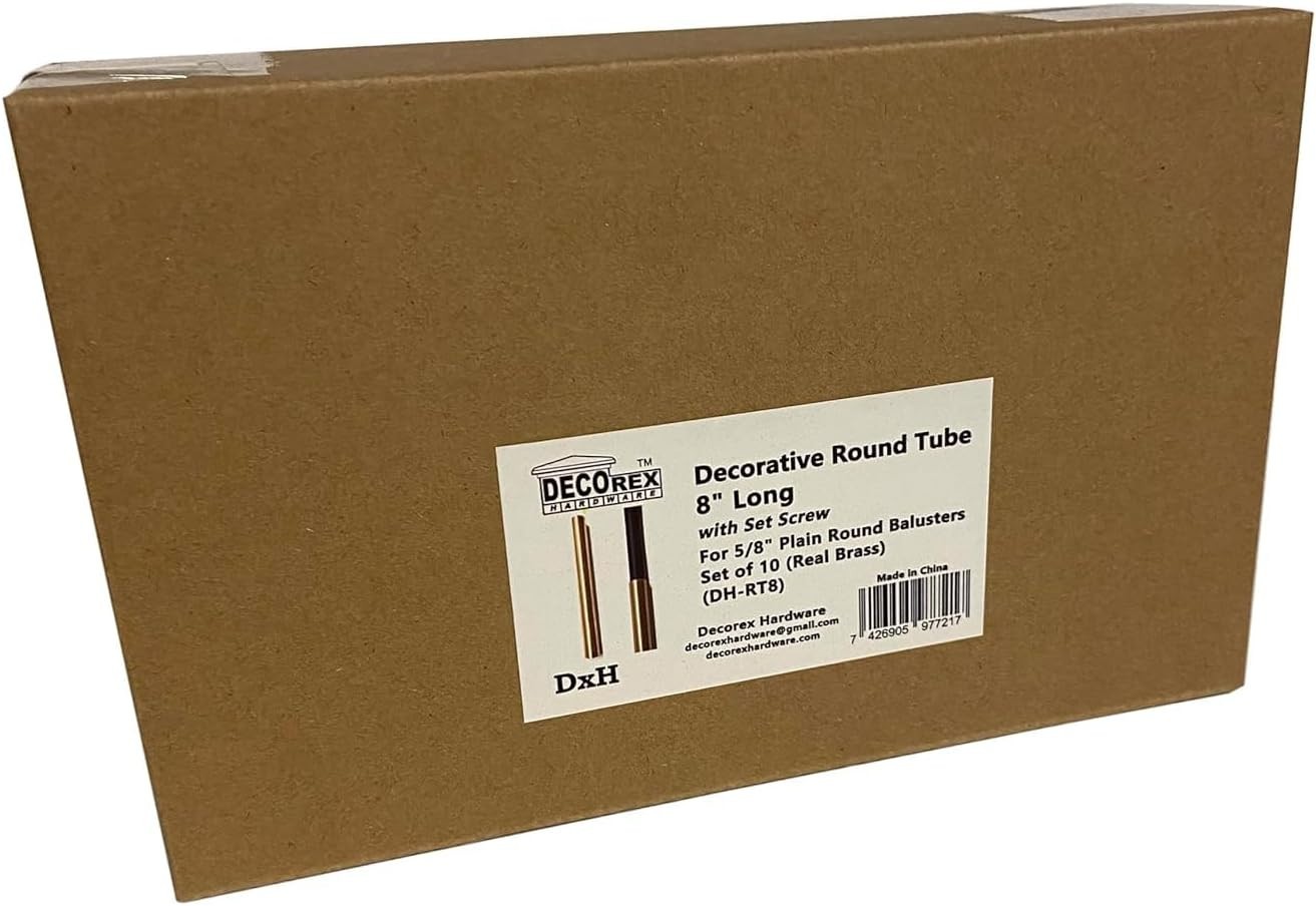 DECOREX Hardware - 8" Decorative Brass Tube for 5/8" Round Balusters – Set of 10 gallery