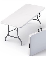 White Portable Foldable Rectangular Folding Table Plastic/Metal 70 3/4 x 27 1/2