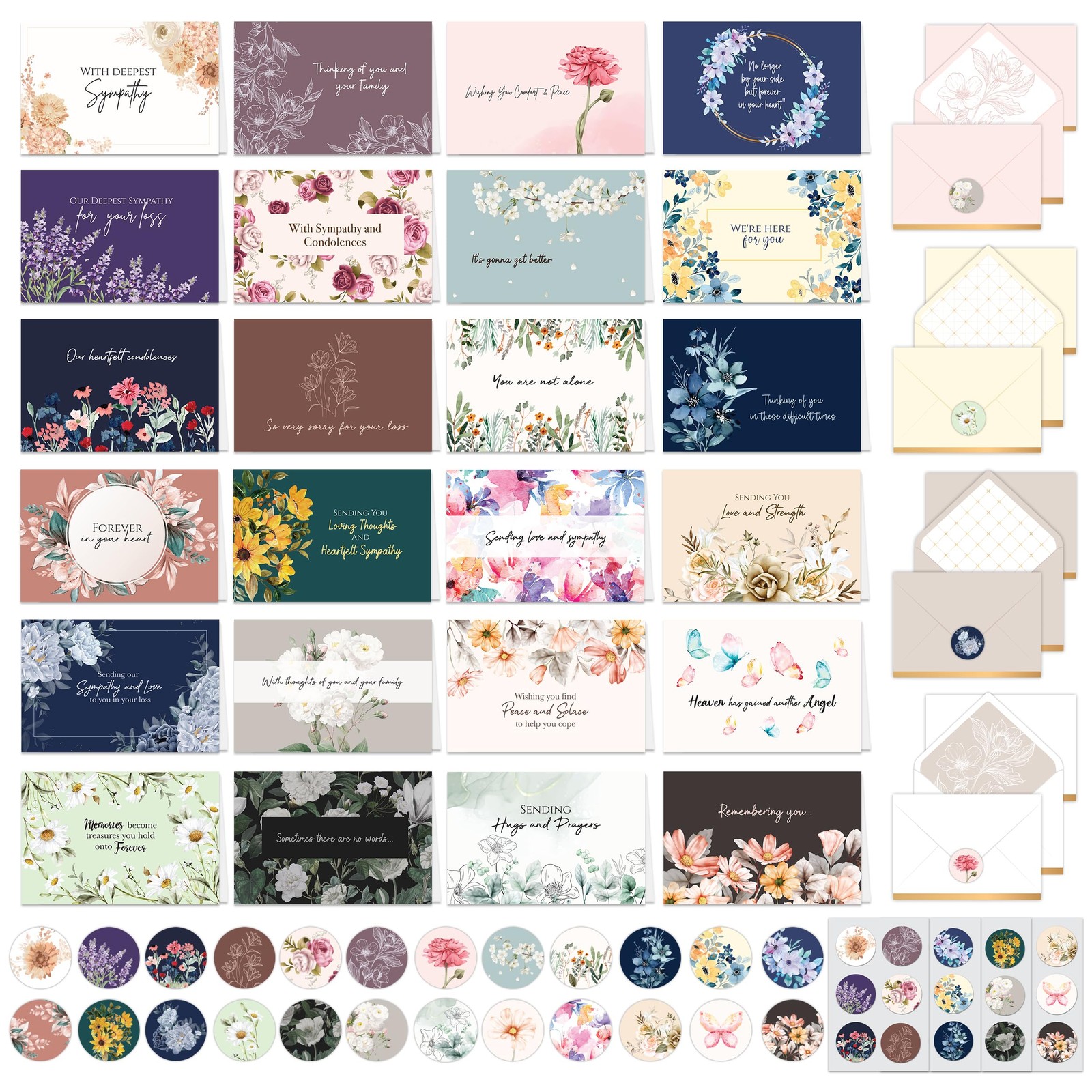 24 Pack 6x4in Assorted Sympathy Cards with Envelopes & Stickers, 24 Folded Fl... gallery