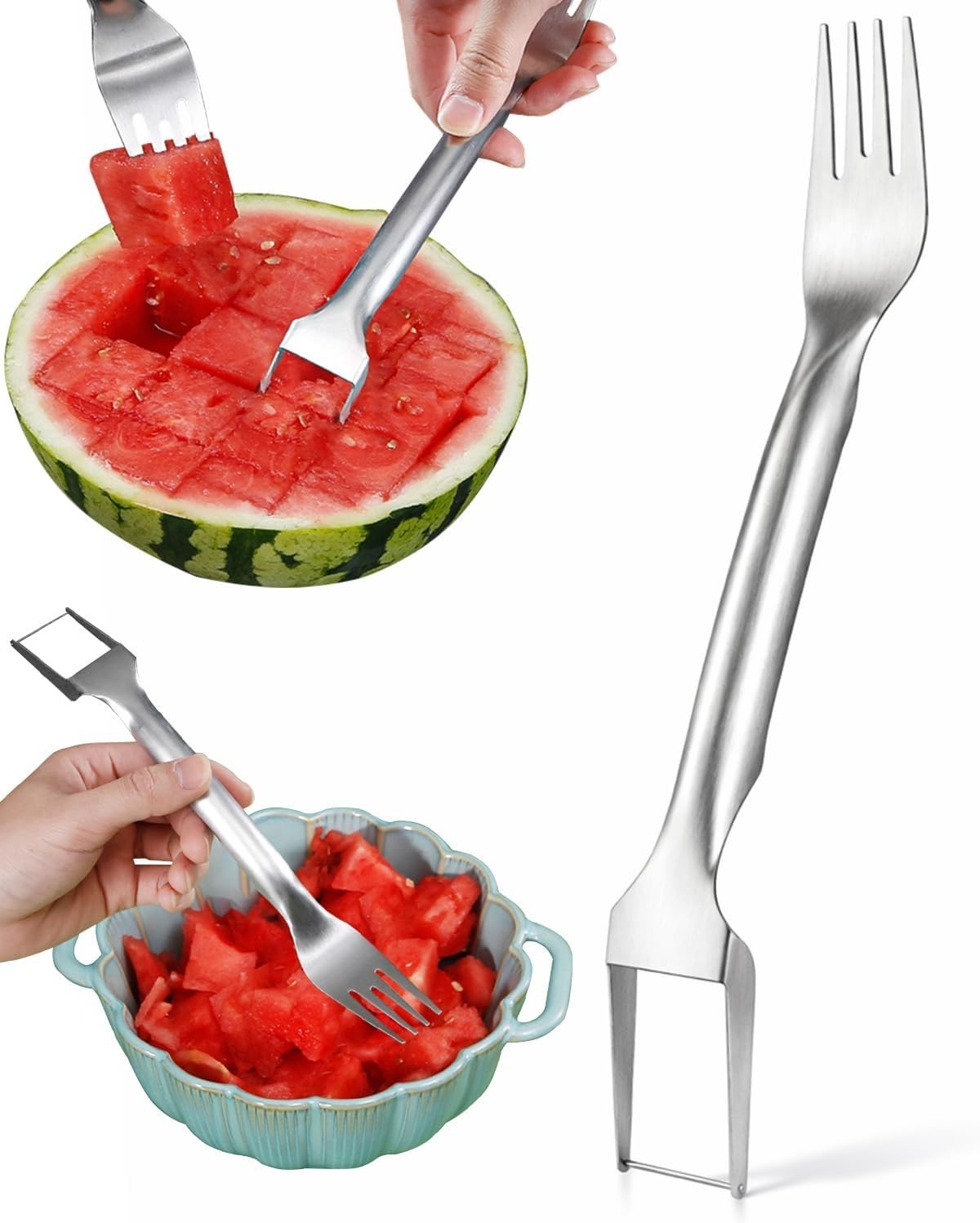 Watermelon Fork Slicer Cutter, Stainless Steel 2-in-1 Watermelon Cutter for F... gallery