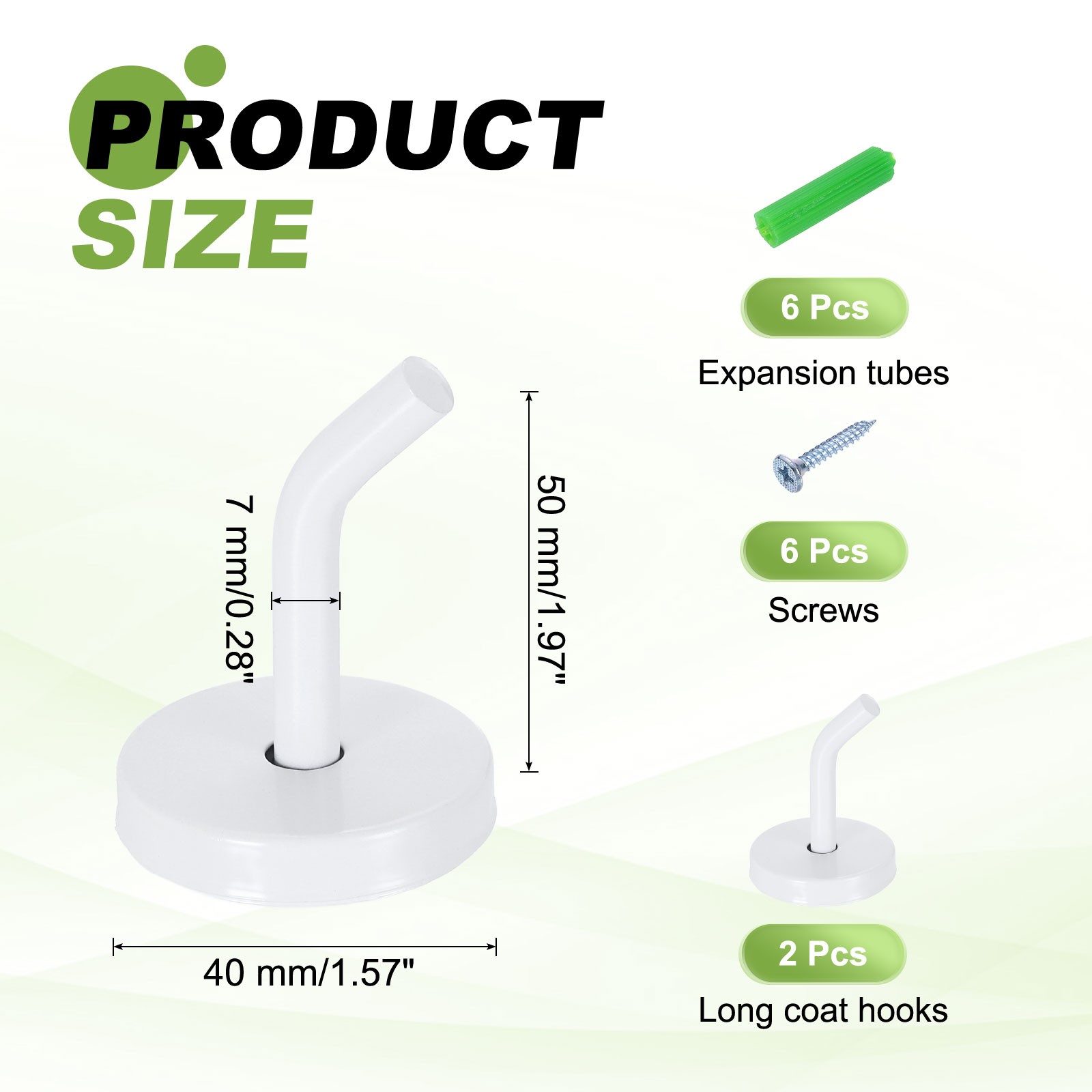 2Pcs 2 Inch Coat Hooks Stainless Steel Long Nose Wall Mount Hook White gallery