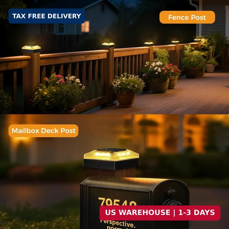 4X4 Solar Post Cap Lights Outdoor – 2 Pack Fence Post Light with 3 Color Modes, gallery