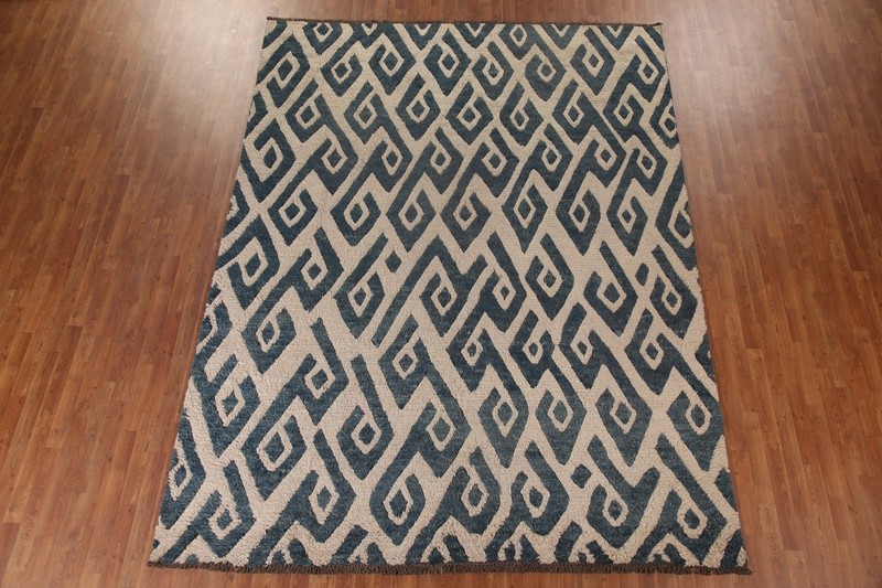 Statement Luxury Geometric Hand-Knotted Moroccan Indian Rug Modern Decor 9x11 ft gallery