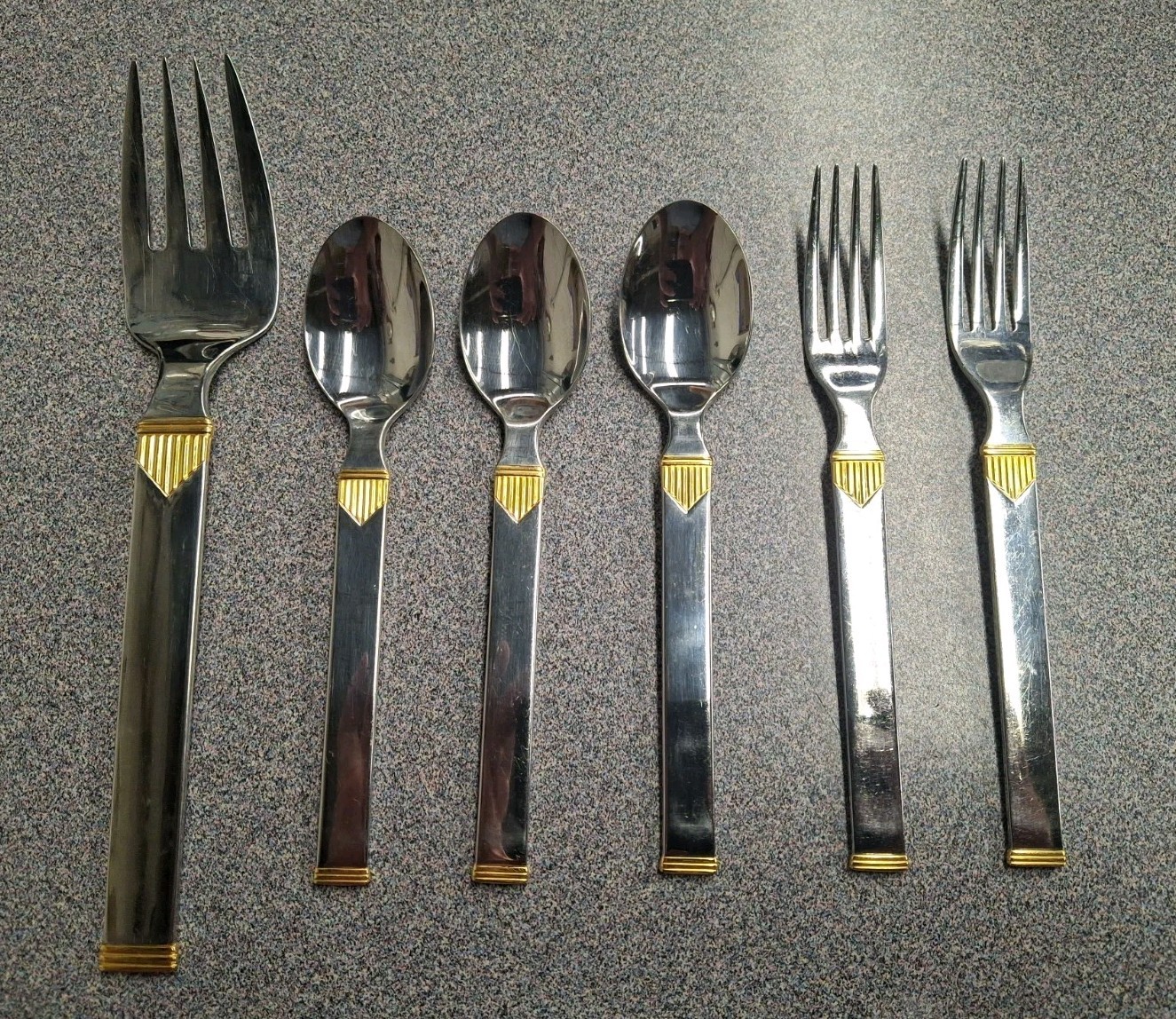 Mikasa DIRECTION Stainless 18/8 Japan Gold Accent Silverware Lot of 6 Art Deco gallery