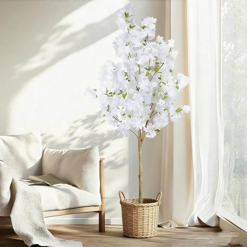 6FT Artificial Cherry Blossom Tree, Realistic Fake Cherry Blossom Tree in Pot... gallery
