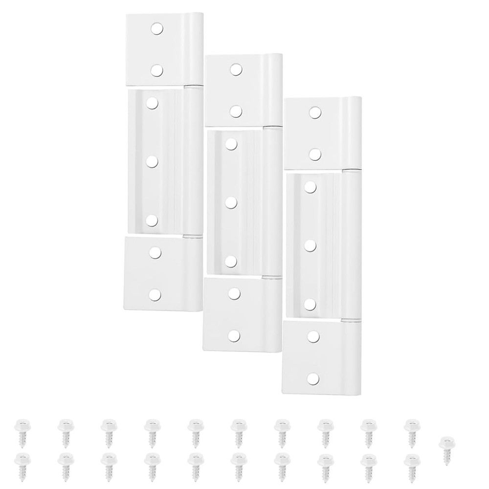 3-Pack Matte White Screen Door Hinges, 1/8 Inch Grooved Center Storm Door Hinge