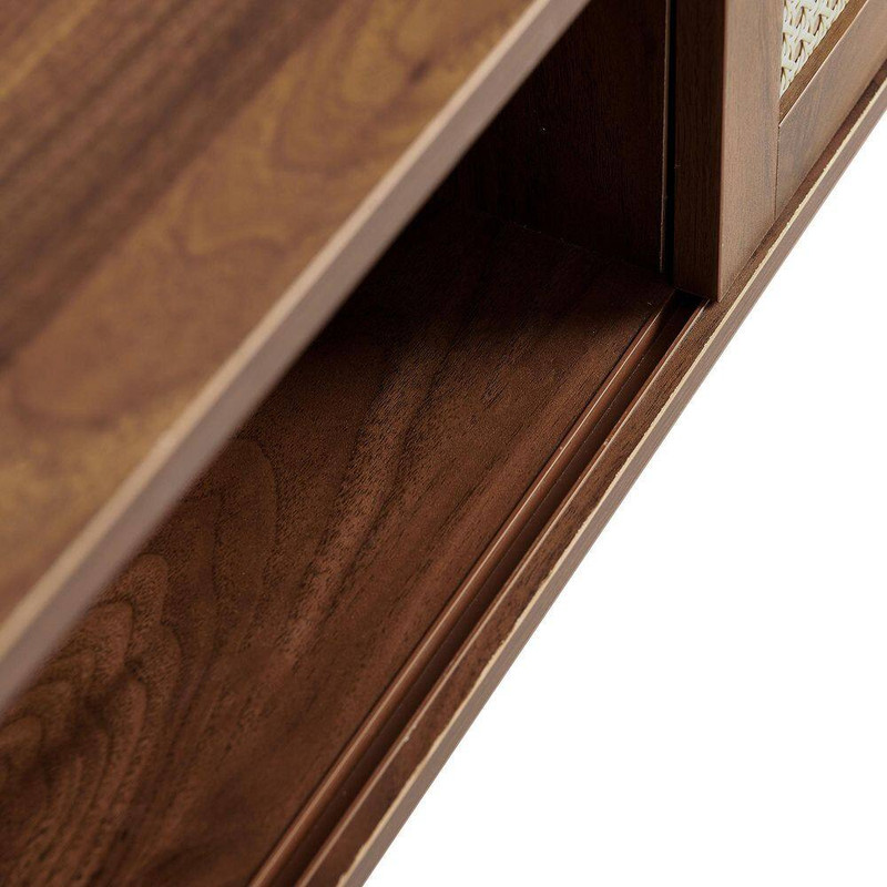 41In. Walnut Rectangle MDF Coffee Table with Rattan Door Storage and Solid Wood gallery