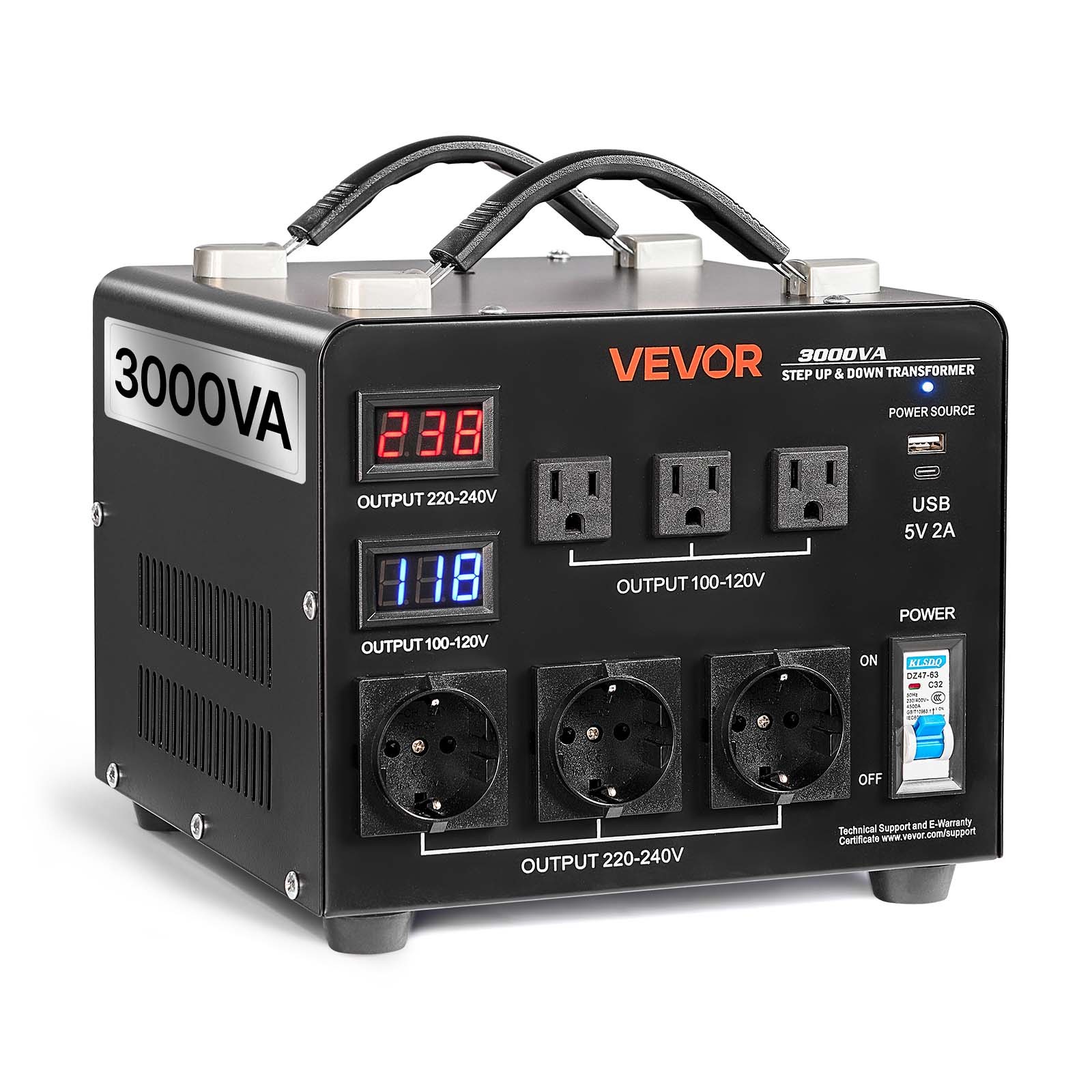 VEVOR Voltage Converter Transformer 3000VA Step Up/Down 110 to 220V/220 to 110V gallery