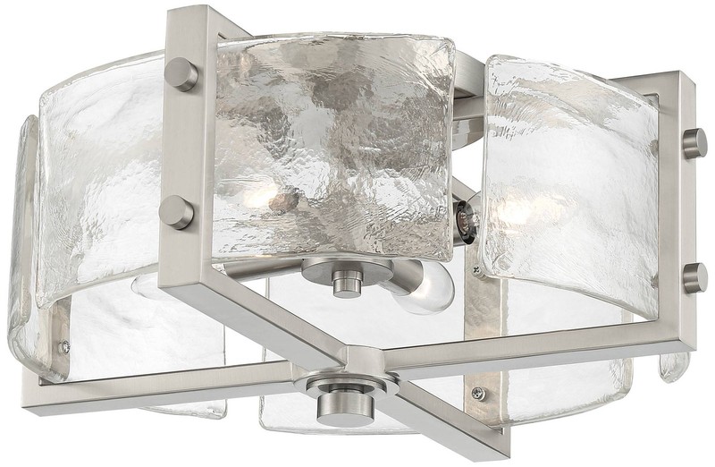 Prane Modern Ceiling Light Semi Flush Mount Fixture 17" Nickel 4-Light Glass gallery