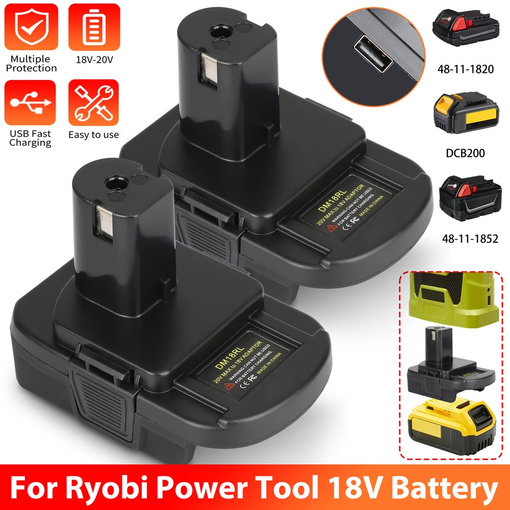 1/2Pcs USB Adapter Converter for Dewalt 18V/20V Battery to for Ryobi 18V Tool