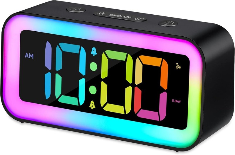 Compact USB Alarm Clock with Loud 95 dB Alarm & Adjustable RGB Display – Black gallery