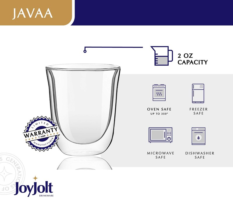 JoyJolt Javaah Double Walled Espresso Glasses Espresso Cups Set of 4 | 2-Ounces gallery