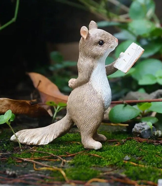 Squirrel Reading Book Statue Fairy Sculpture Miniature Figurine Home Decor Gifts gallery