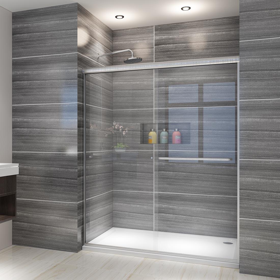 ELEGANT 60 x 72 Shower Door Semi-Frameless Sliding 1/4'' Glass Brushed Nickel gallery